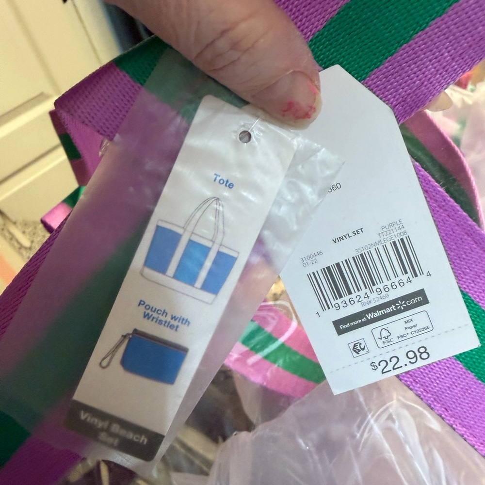 Pink & Green Clear Stripe Tote Bag - Women's Transparent Shopper - Picture 3 of 3